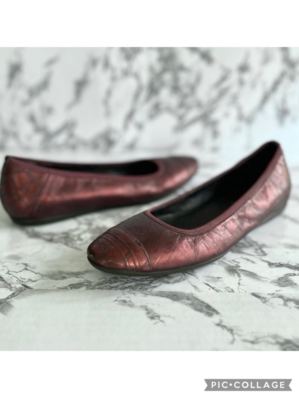 Donald J. Pliner Hideyo Flats Plum Faux Croc Metallic Slip On 9N Quiet Luxury